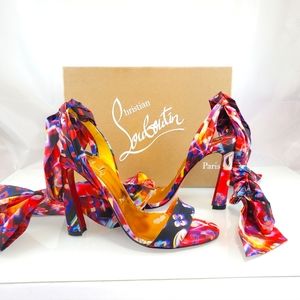 Christian Louboutin | Shoes | 90 Louboutin Crosse Du Desert Logoprint Ankle  Tie Red Sole Sandals Heels Sz38 | Poshmark